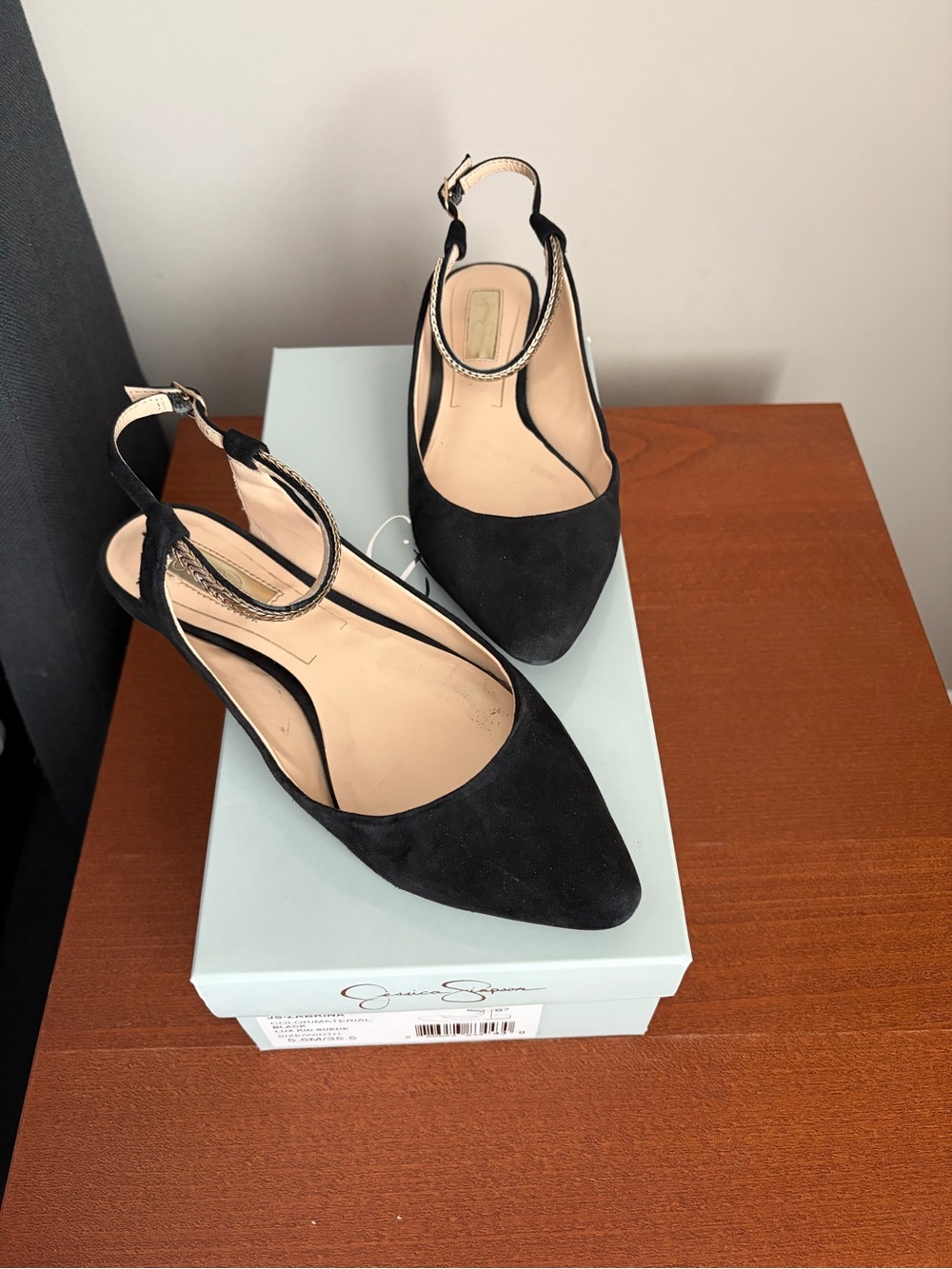 Jessica Simpson Black Pointed-Toe Slingback Heels